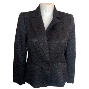 Vintage Z Studio Beaded & Lace Embroidered TUXEDO BLAZER Size 16 Black